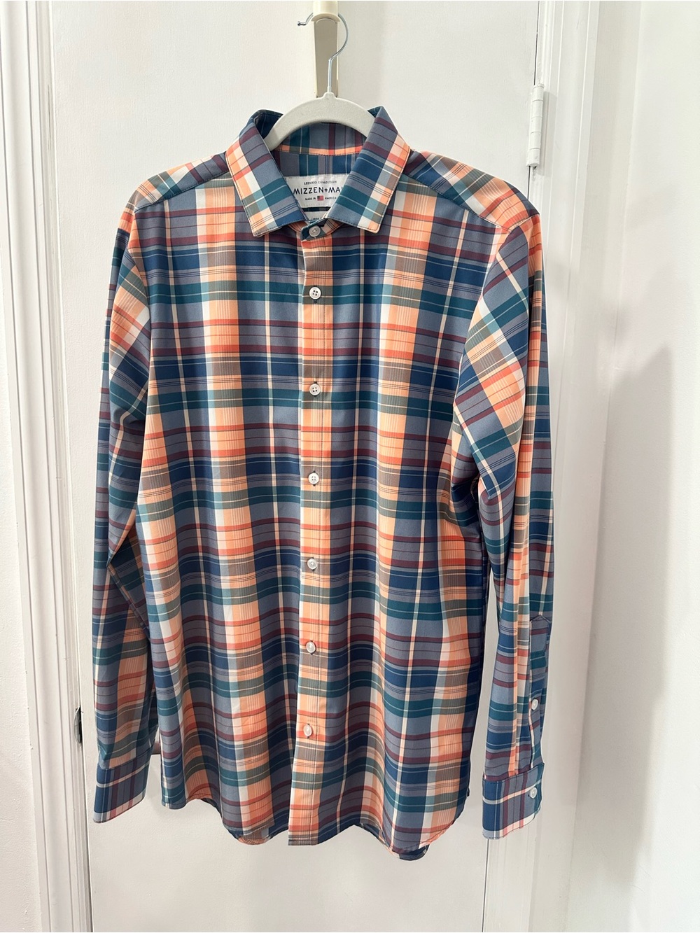 Mizzen+Main Plaid Cotton Button-Down Shirt in Blue & Orange